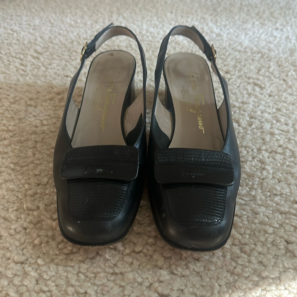 Salvatore Ferragamo Black 6 1/2 C Heels Sling Back